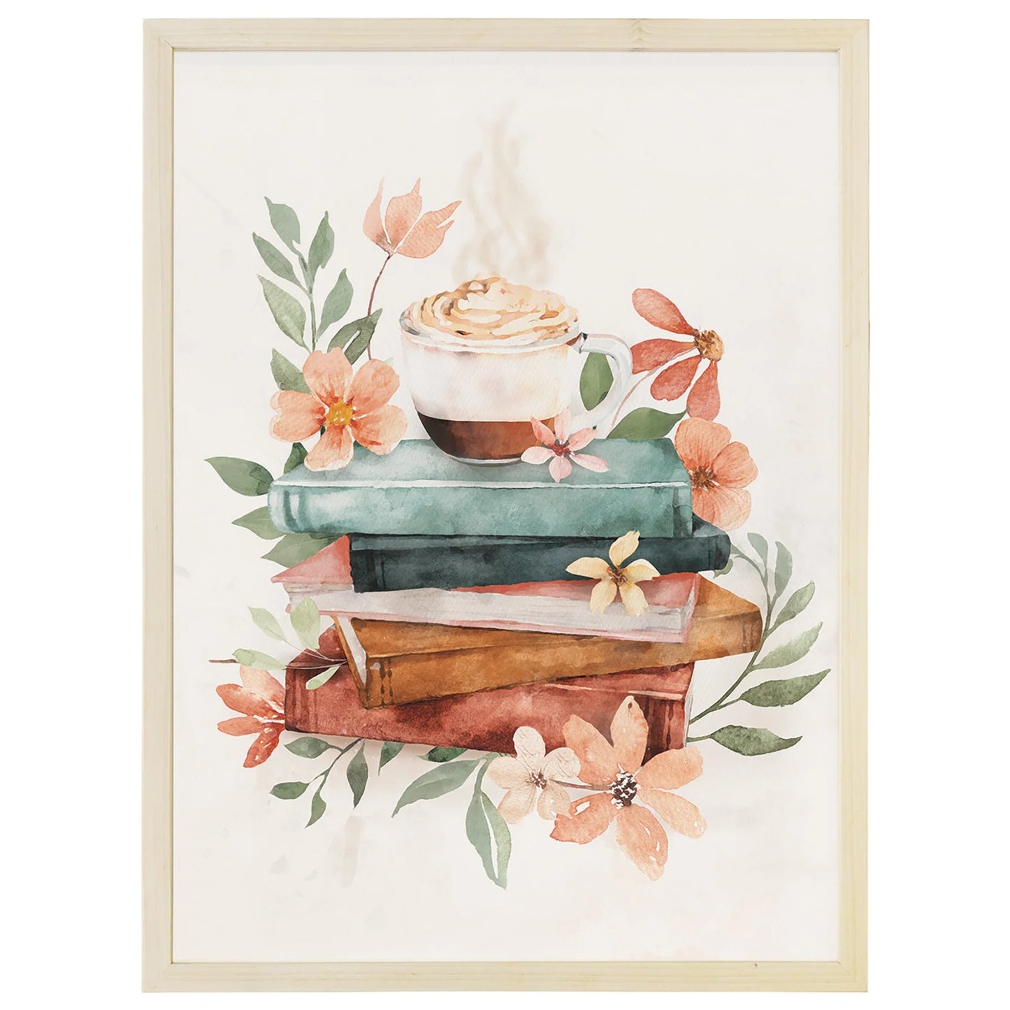 Coffee Books & Flowers Wood Framed Wall Art