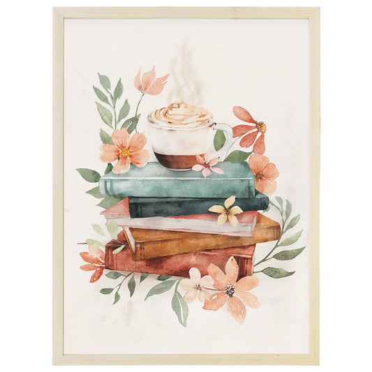 Coffee Books & Flowers Wood Framed Wall Art