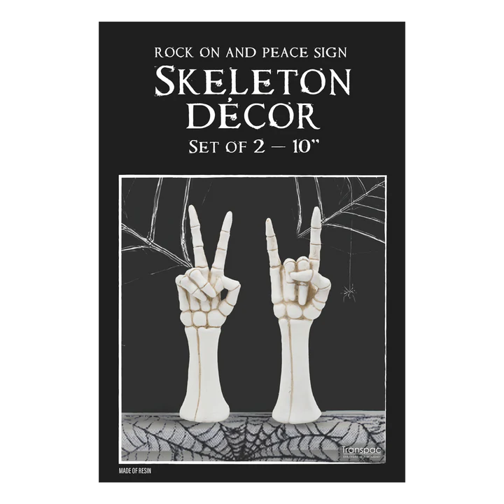 Rock On & Peace Sign Skeleton Hand Halloween Decor