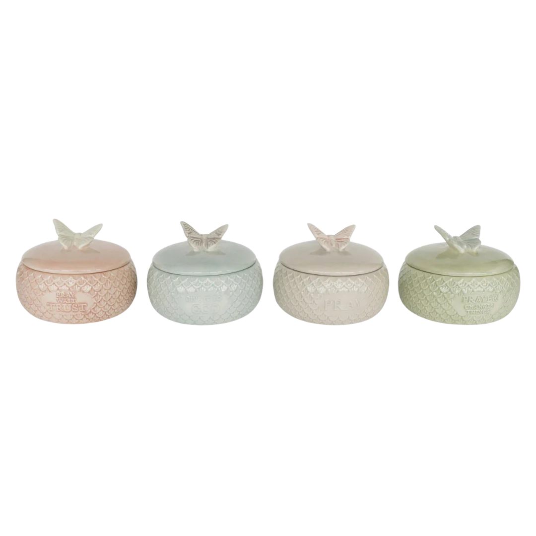 Ceramic Prayer Container With Butterfly Lid