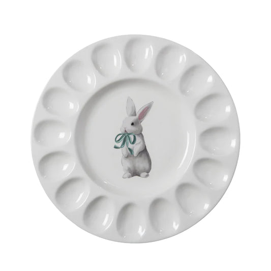 Ceramic Egg Plate With Mint Julep Easter Bunny Art