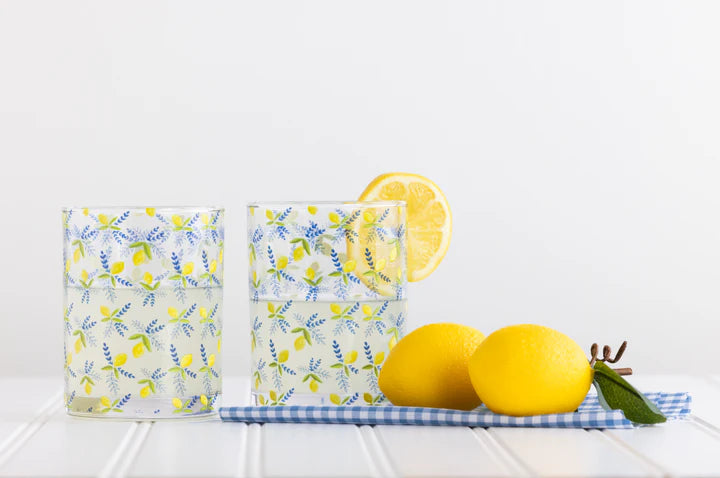 Glass Lemon Print Cups- Set of 2