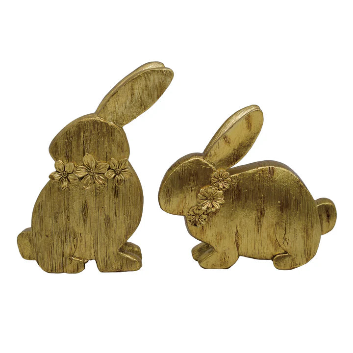 Set of 2 Resin Gold Easter Bunnies Boxed