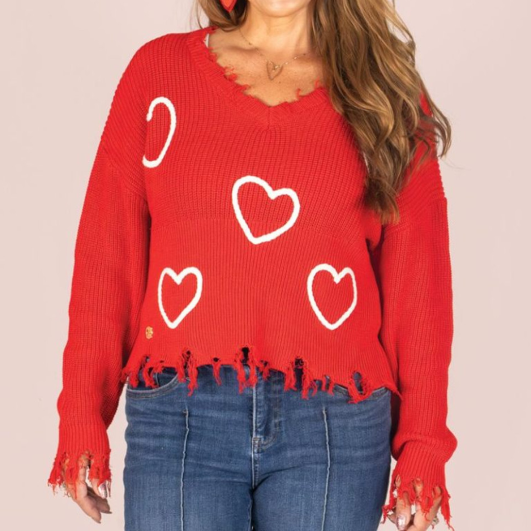 Simply Southern V-Neck Distressed Valentine Sweater