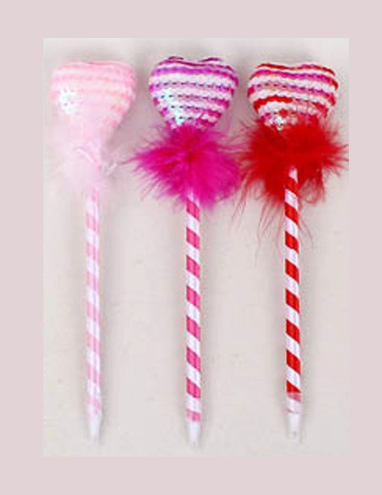 Sequin Striped Heart Feather Ball Pens