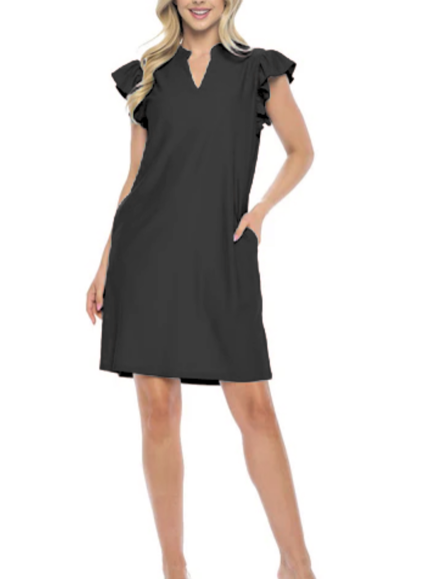 Tracy Solid Color Ruffle Cap Sleeve Dress