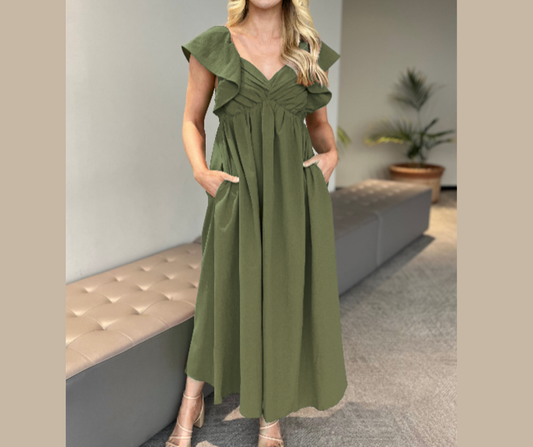Sage Crepe Maxi Dress