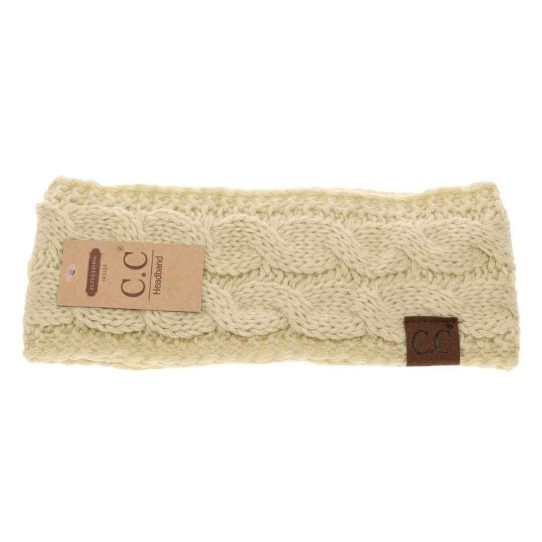 Solid Cable Knit CC Beanie Head Wrap- Lemonade