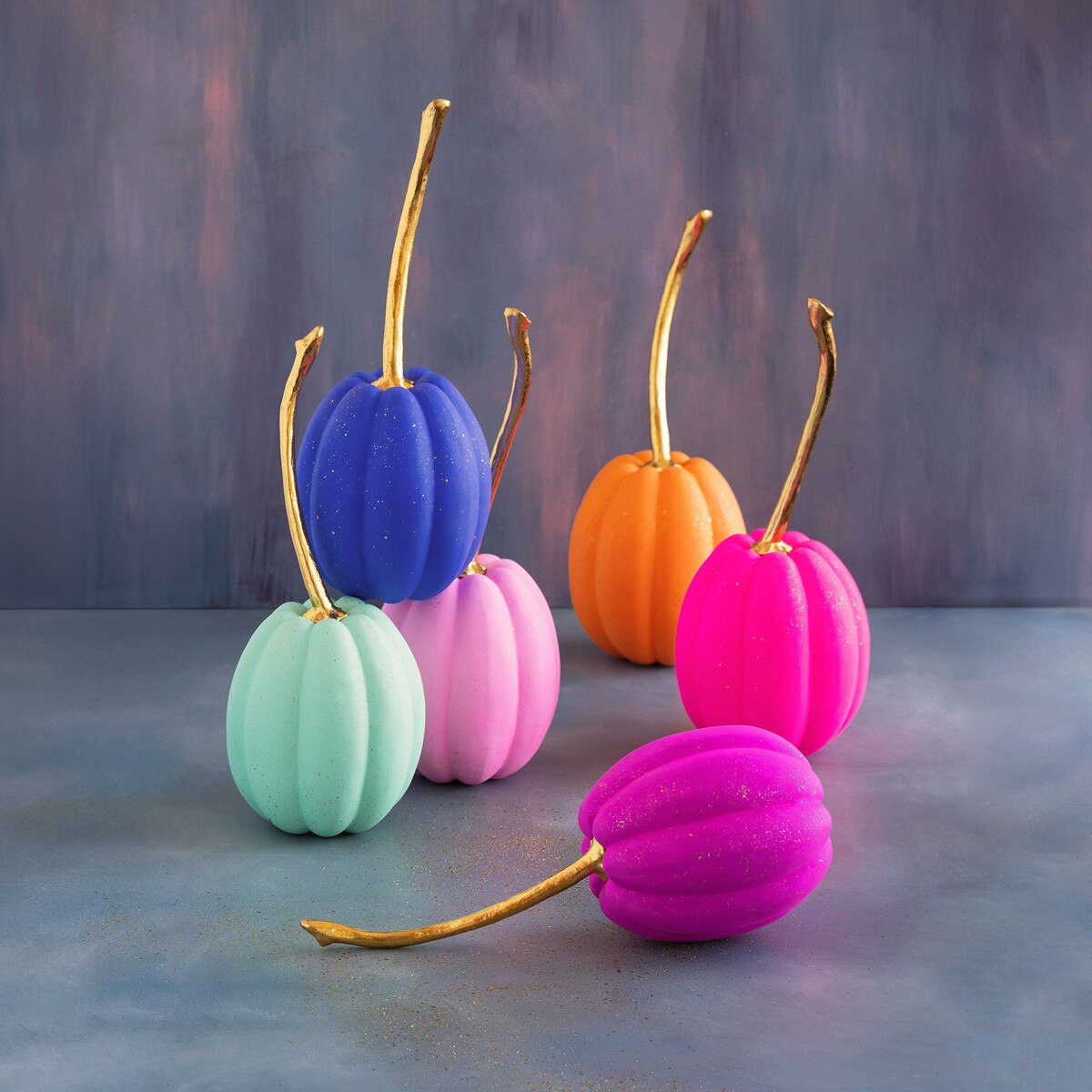 Glitterville Colorful Tall Pumpkin With Gold Stem