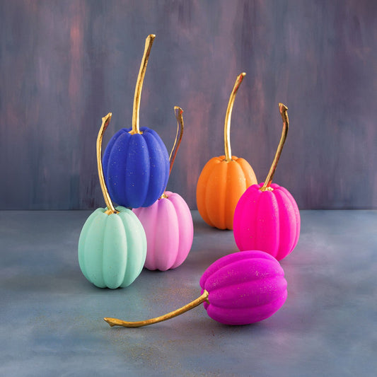 Glitterville Colorful Tall Pumpkin With Gold Stem