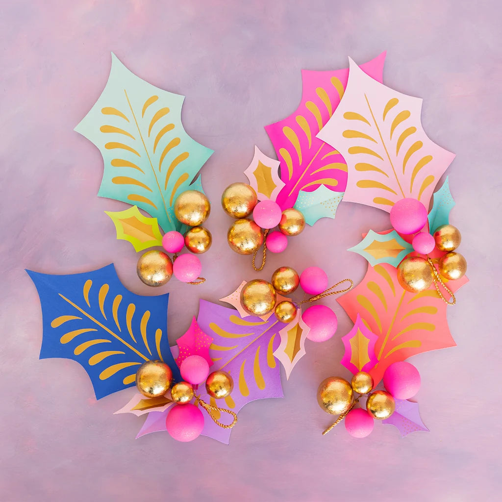 Glitterville Pretty Prickly Large Rainbow Holly Leaf