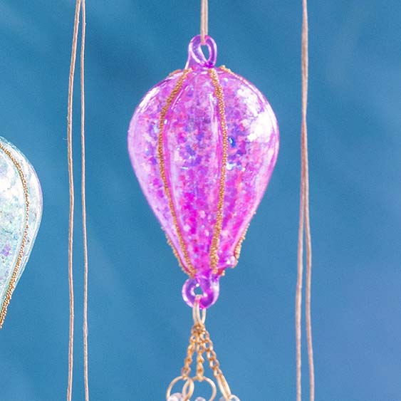 Glitterville Small Rainbow Glitter Hot Air Balloon Ornament