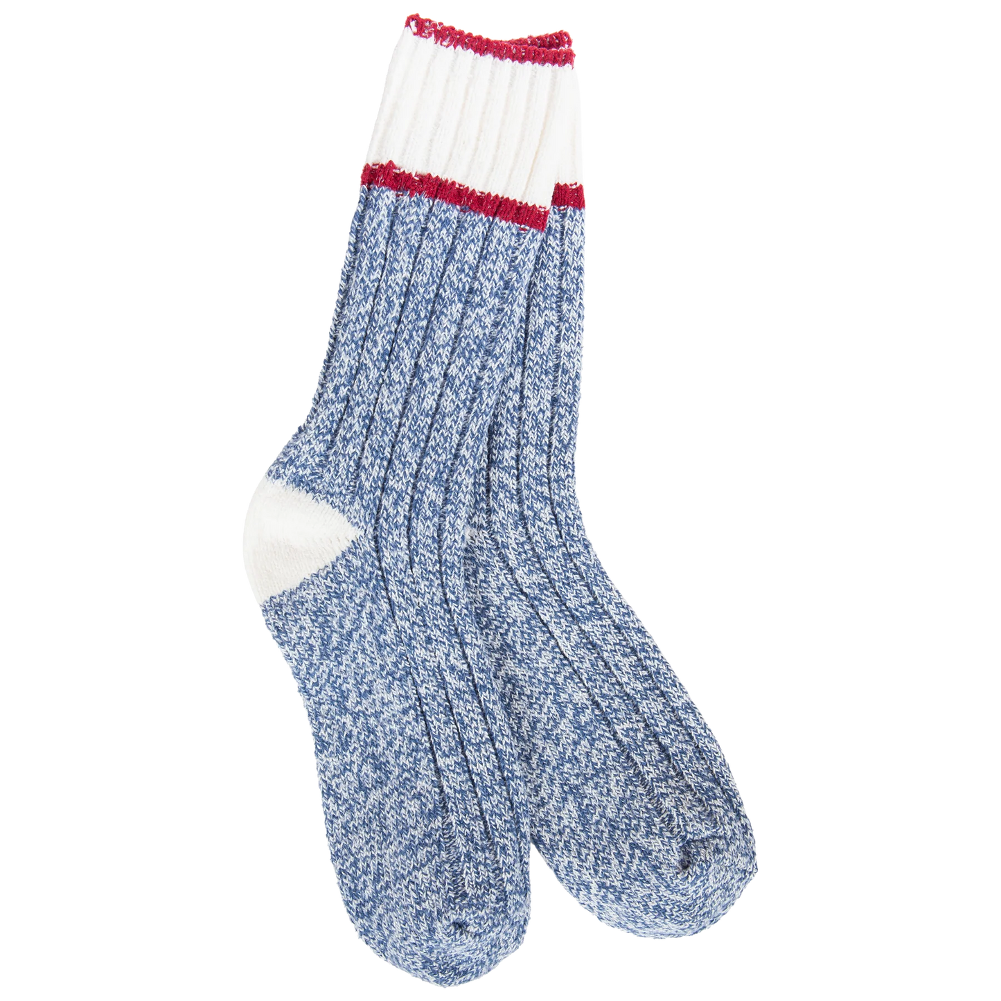 World's Softest Socks Weekend Ragg Color Block Crew- Blue/White/Red-496