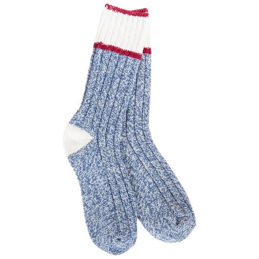 World's Softest Socks Weekend Ragg Color Block Crew- Blue/White/Red-496