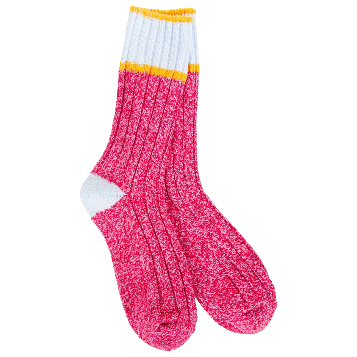 World's Softest Socks Weekend Ragg Color Block Crew- Pink/Blue/Orange-648