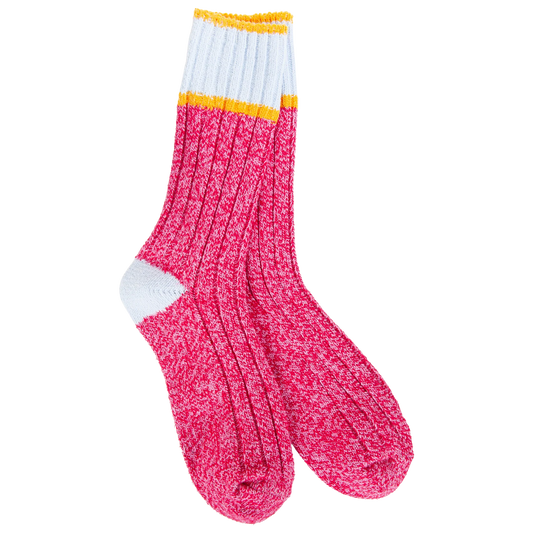World's Softest Socks Weekend Ragg Color Block Crew- Pink/Blue/Orange-648