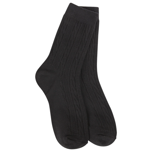World's Softest Socks Weekend Cable Mini Crew- Black- 000