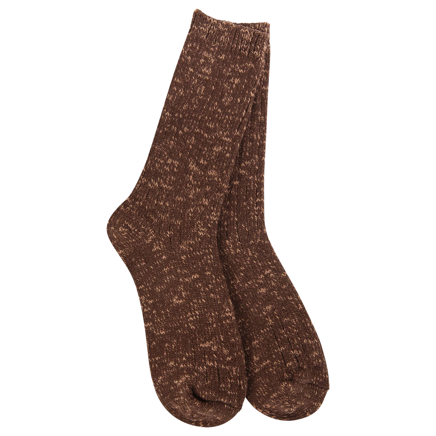 World's Softest Socks Weekend Cotton Slub Marled Crew- Coffee- 222