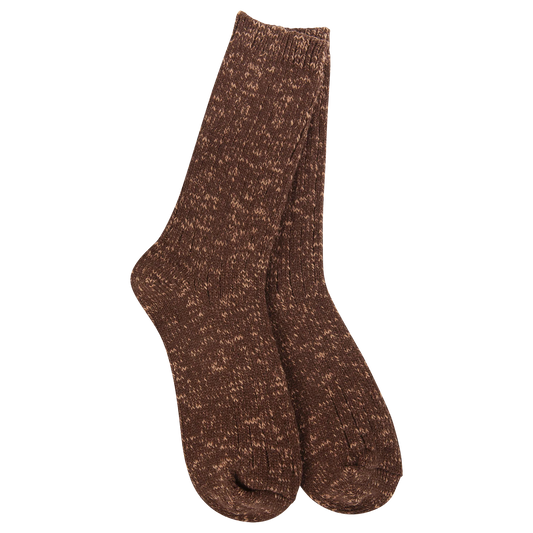 World's Softest Socks Weekend Cotton Slub Marled Crew- Coffee- 222