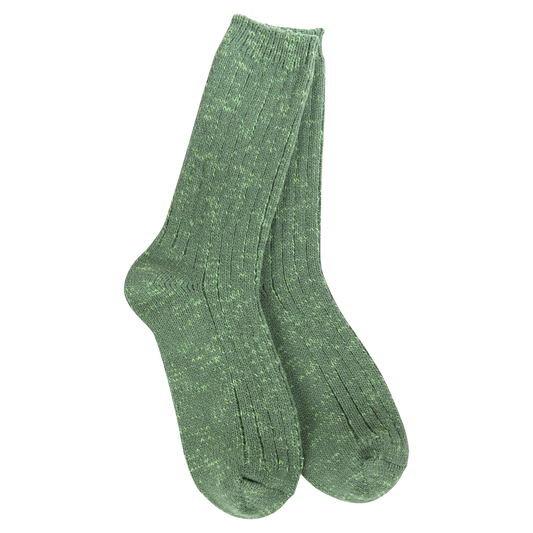 World's Softest Socks Weekend Cotton Slub Marled Crew- Ivy 333