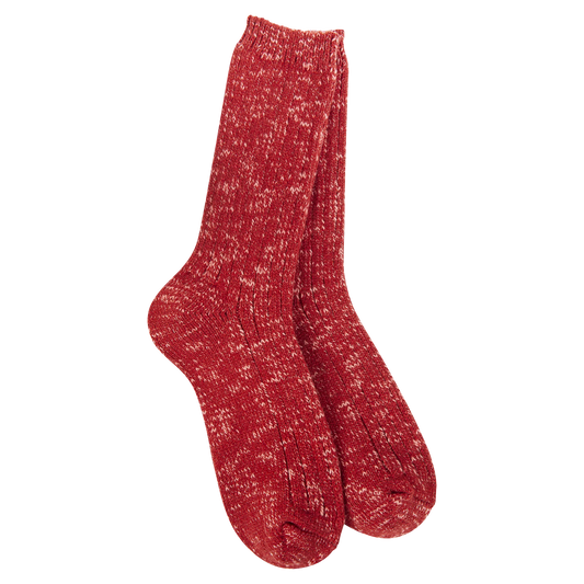 World's Softest Socks Weekend Cotton Slub Marled Crew- Strawberry