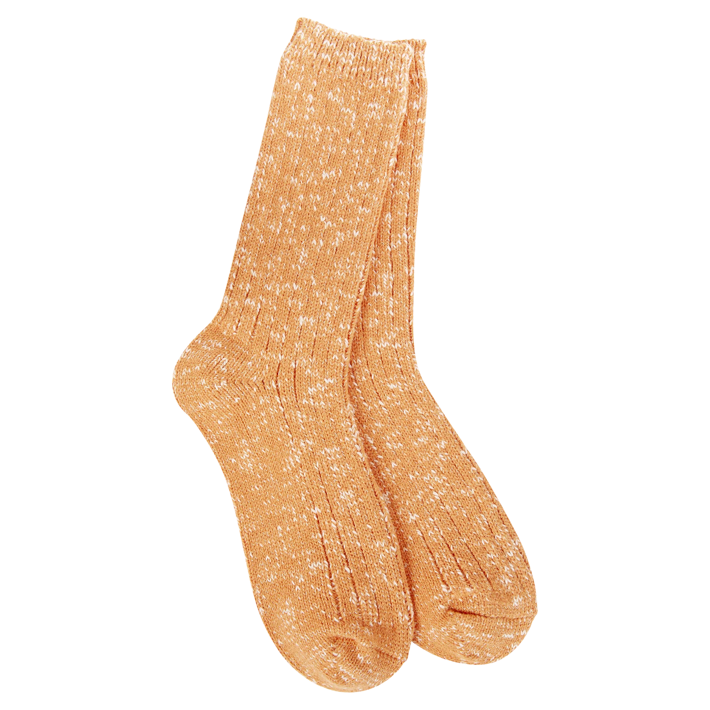 World's Softest Socks Weekend Cotton Slub Marled Crew- Orange 898