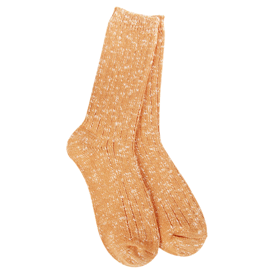 World's Softest Socks Weekend Cotton Slub Marled Crew- Orange 898