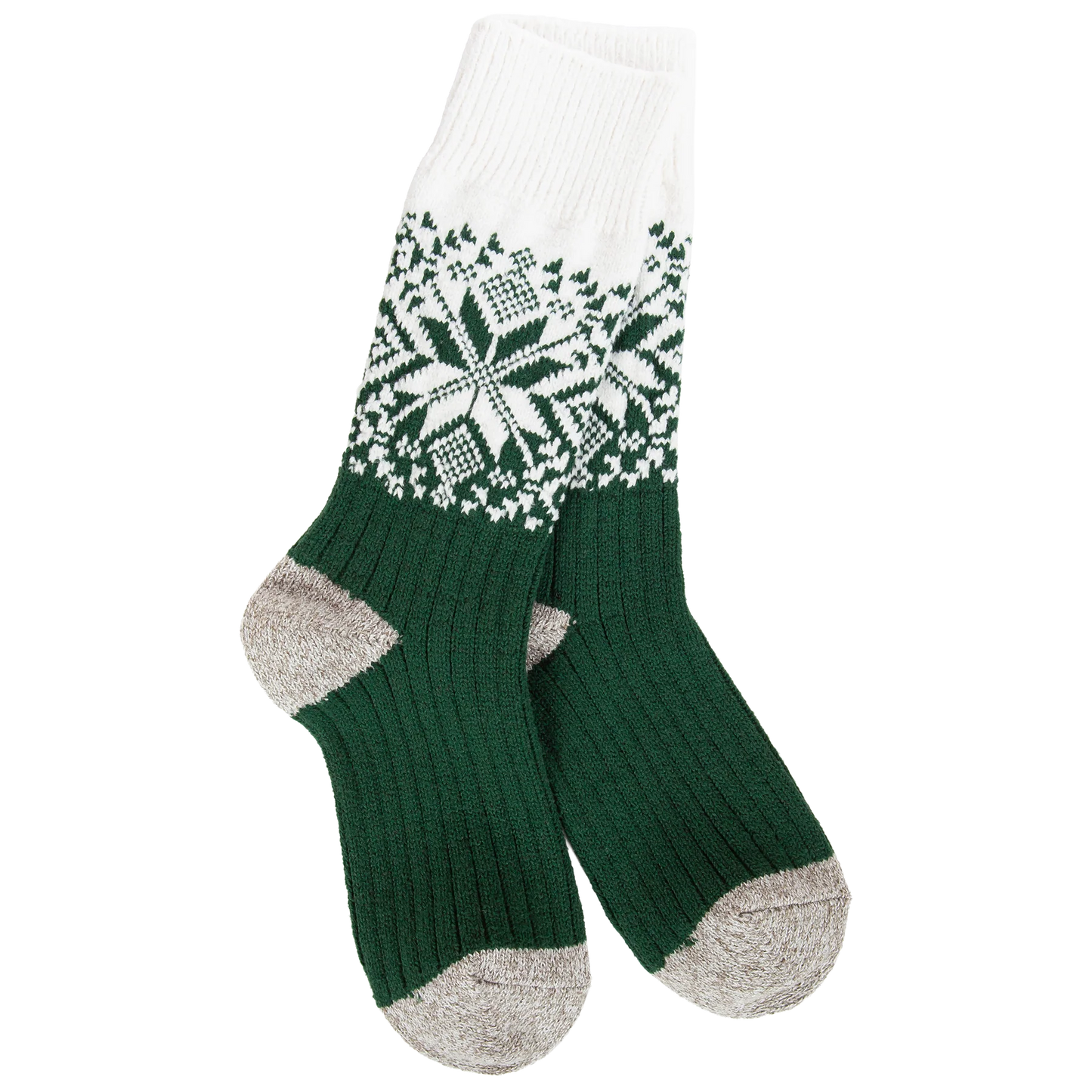 World's Softest Socks Weekend Holiday Crew- Green/Ivory- 391