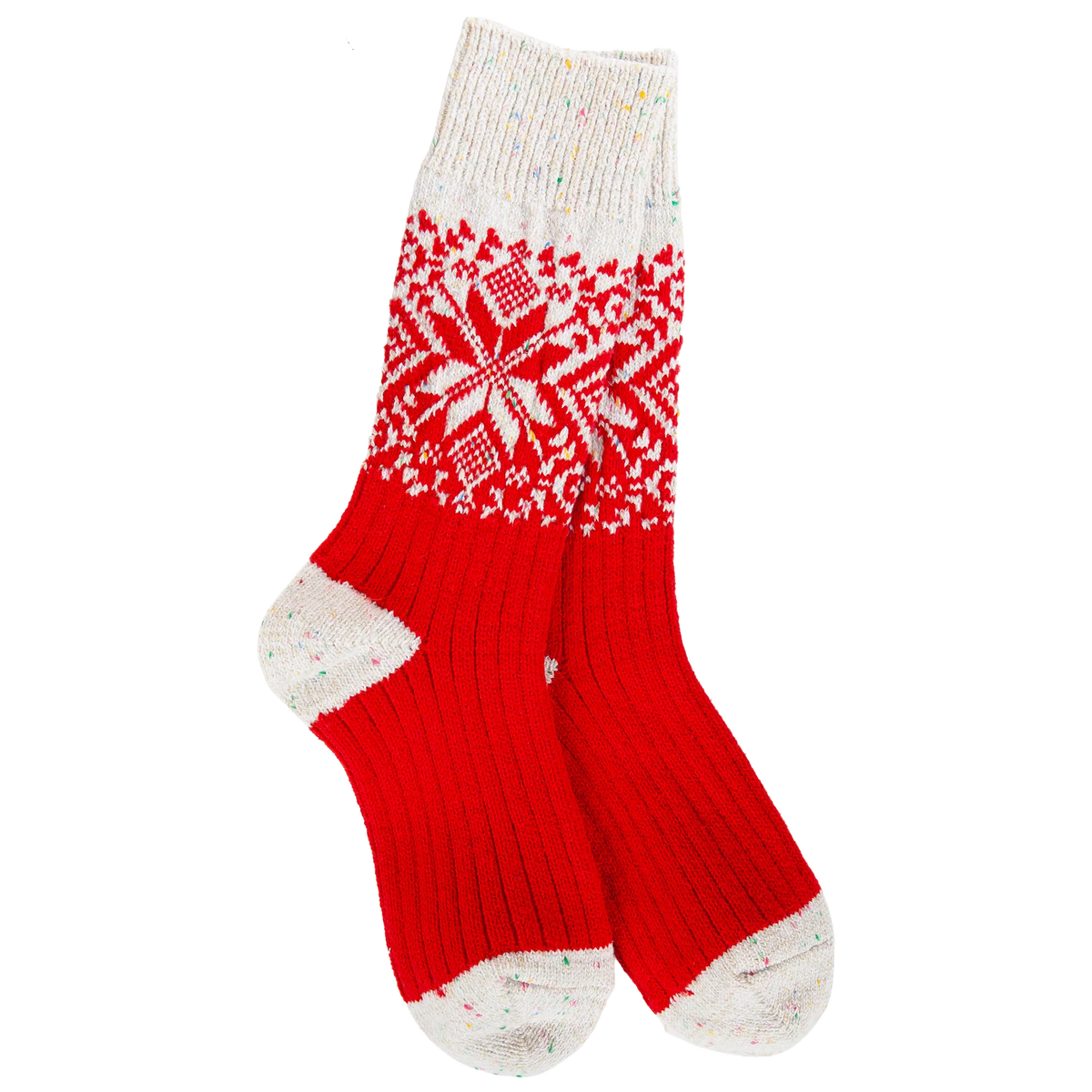 World's Softest Socks Weekend Holiday Crew- Red Confetti- 616