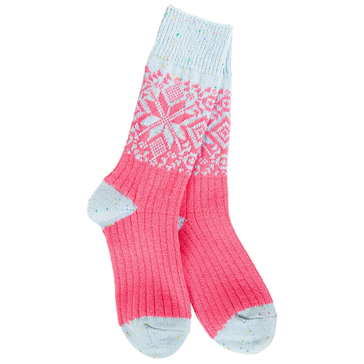 World's Softest Socks Weekend Holiday Crew- Pink/Blue Confetti- 646