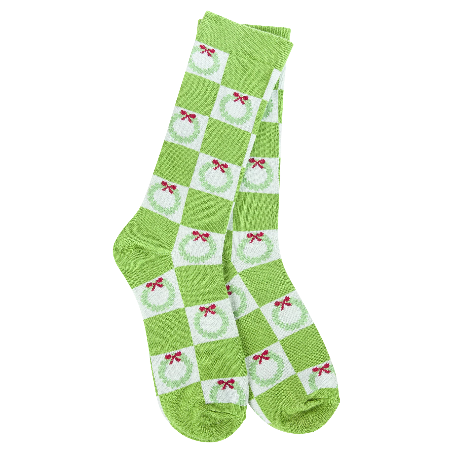 Weekend Collection Holiday Crew Sock- Wreath Check- 393