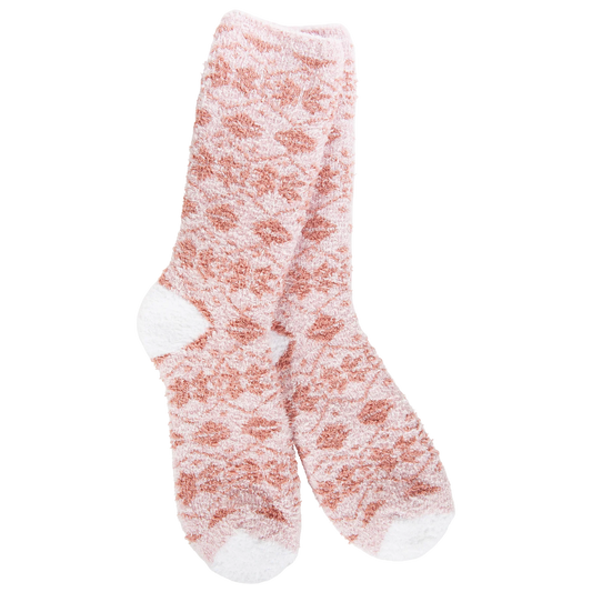 World's Softest Socks Fireside Crew Winter- Mauve Fair Isle- 662