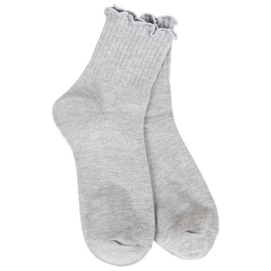 World's Softest Socks Weekend Quarter Ruffle- Light Heather Grey- 111
