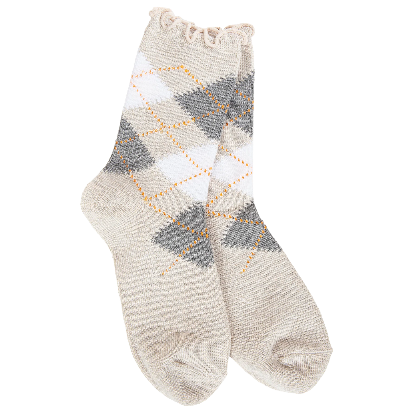 World's Softest Socks Weekend Argyle Ruffle Mini Crew-Oatmeal Argyle- 138