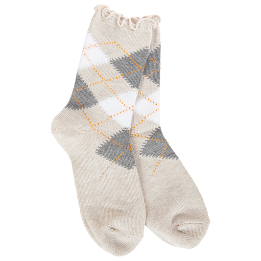 World's Softest Socks Weekend Argyle Ruffle Mini Crew-Oatmeal Argyle- 138