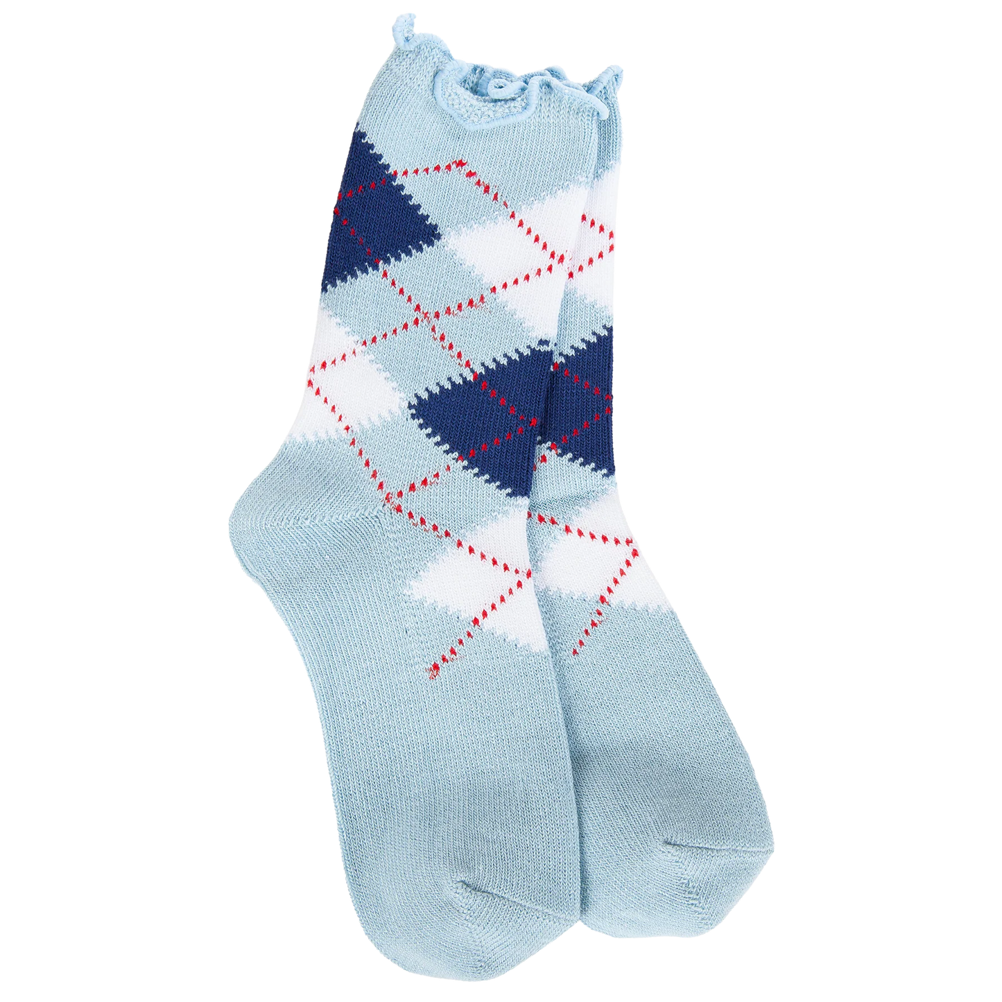 World's Softest Socks Weekend Argyle Ruffle Mini Crew- Blue Argyle- 496
