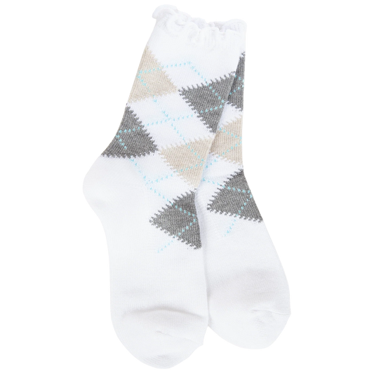 World's Softest Socks Weekend Argyle Ruffle Mini Crew-White Argyle- 914