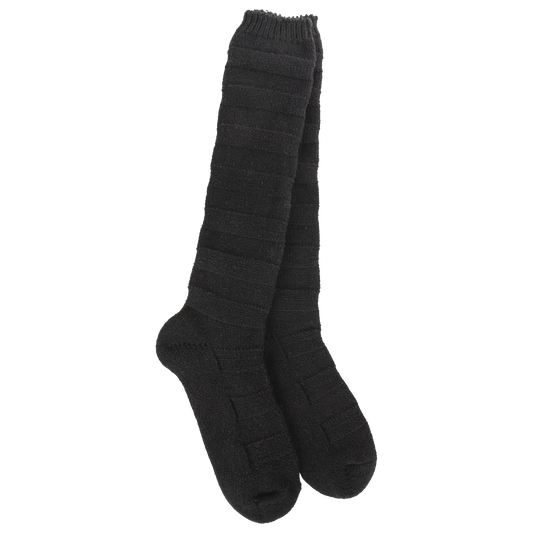 World's Softest Socks Weekend Solid Stripe Knee High- Black- 000