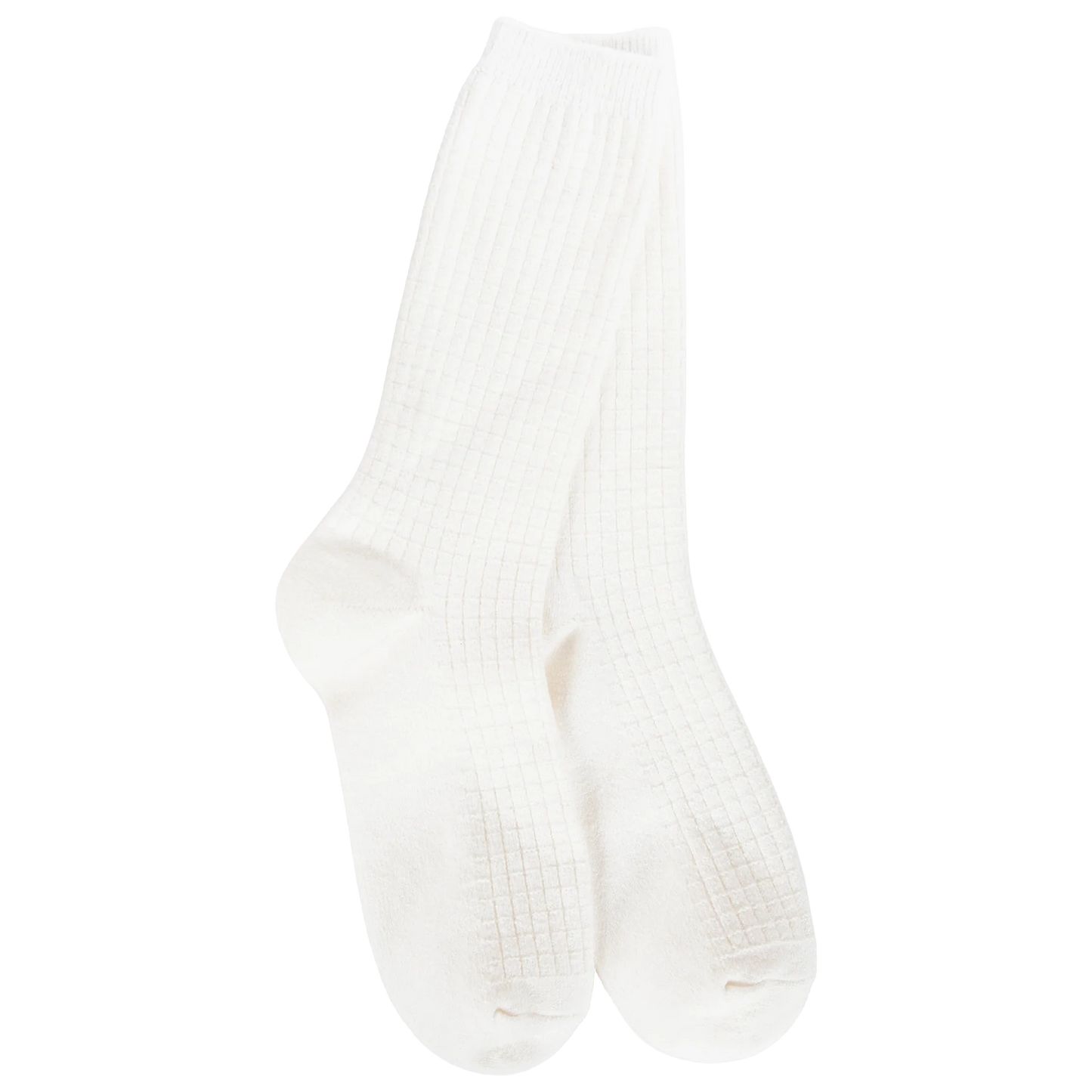 World's Softest Socks Weekend Waffle Stripe Crew- Ivory- 999
