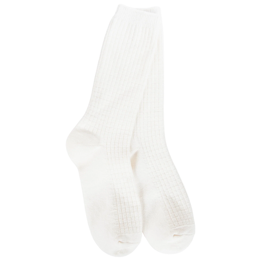 World's Softest Socks Weekend Waffle Stripe Crew- Ivory- 999