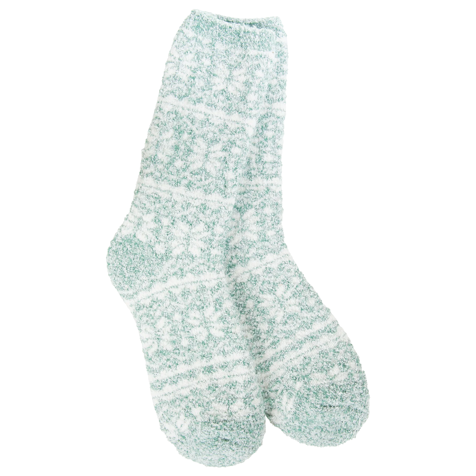 Worlds Softest Socks Cozy Collection Winter Crew Sock- Fair Isle Green- 399