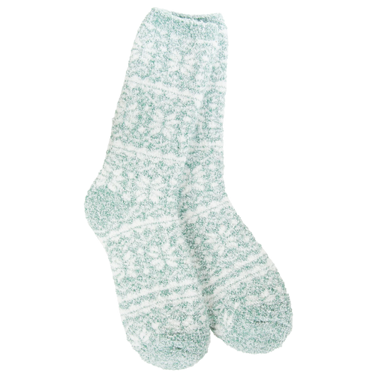 Worlds Softest Socks Cozy Collection Winter Crew Sock- Fair Isle Green- 399