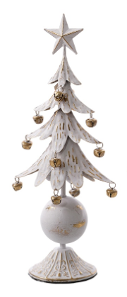 White & Gold Metal Tree With Bells Decor