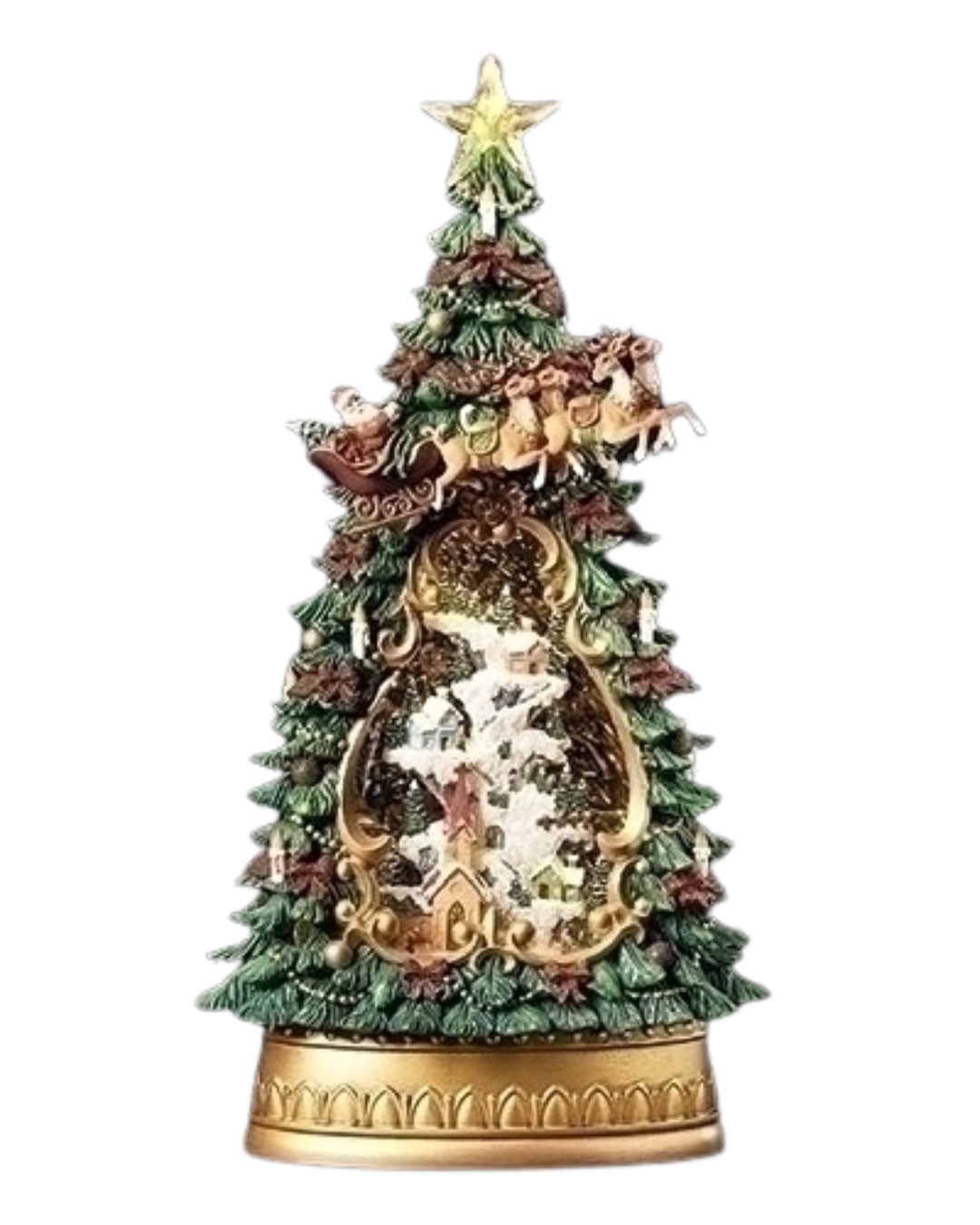 Lighted Swirl Village Tree and Church