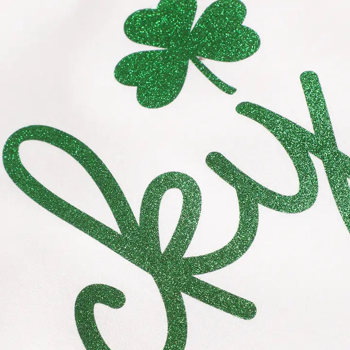 White Lucky Script Glitter Fleece Sweatshirt