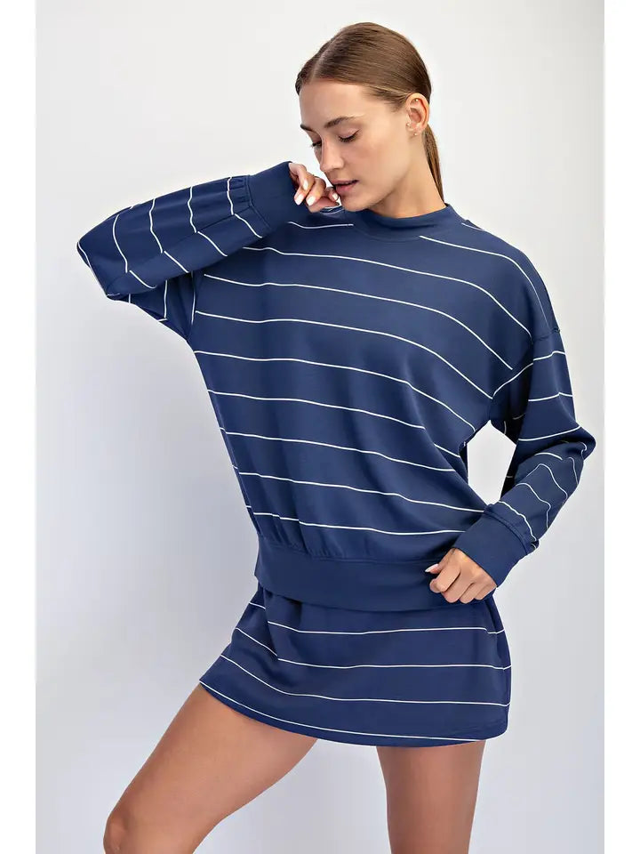Navy & Cream Stripe Modal Scuba Top