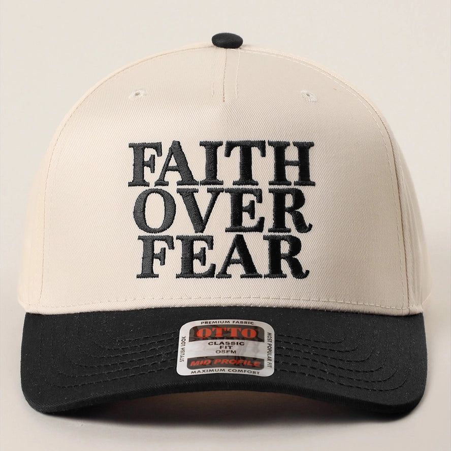 Faith Over Fear Embroidered Trucker Hat- Navy/Khaki