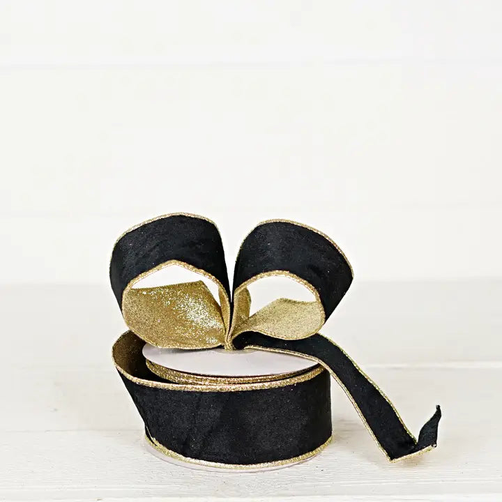 Black Velvet/Gold Wired Ribbon
