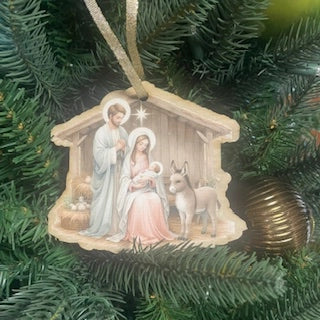 Vintage Nativity Stable Ornament