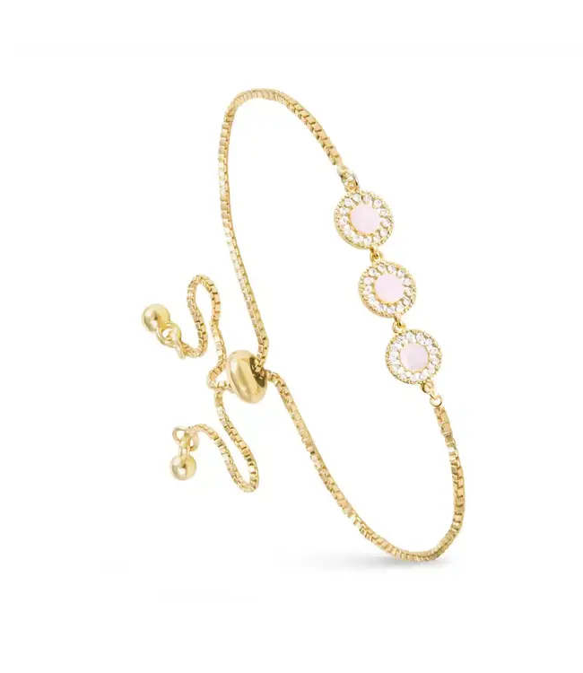 Mother of Pearl and CZ Triple Circle Pull-Cord Bracelet